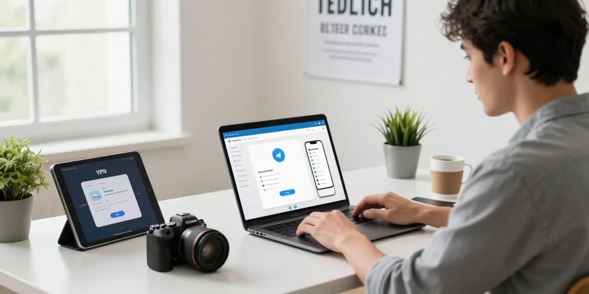 Setting up Telegram in China tutorial on a modern workspace.