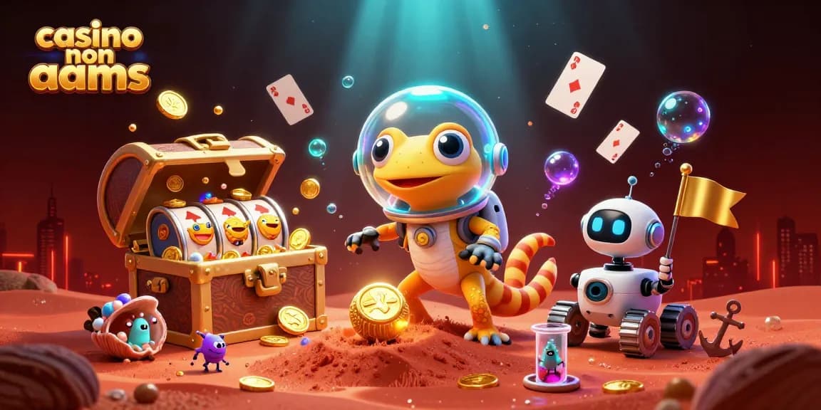Giocando ai migliori casinò non AAMS con un gecko marziano e slot machine dorate.