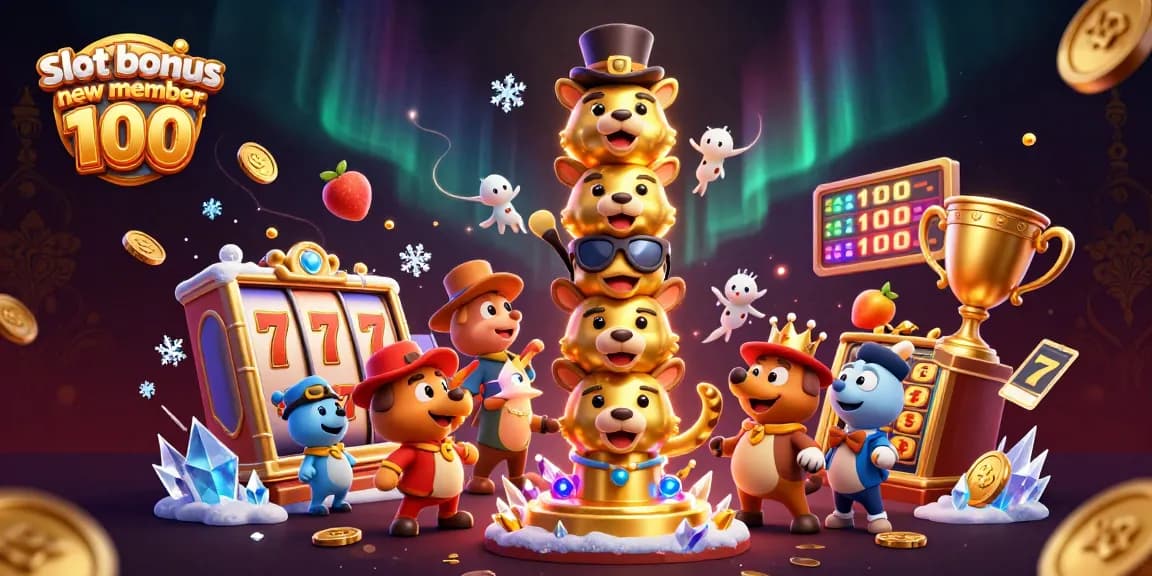 Engage with the thrilling slot bonus new member 100 offer featuring dynamic 3D illustrations in a casino setting.