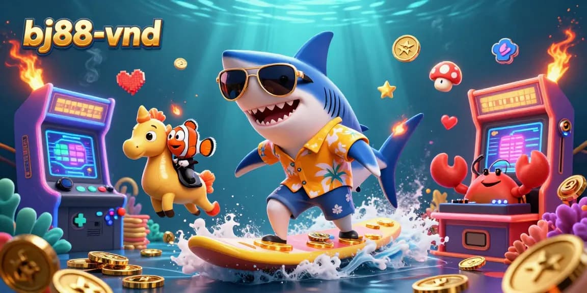 Engage in thrilling gameplay at bj88-vnd with a dynamic underwater casino scene featuring cartoon characters.