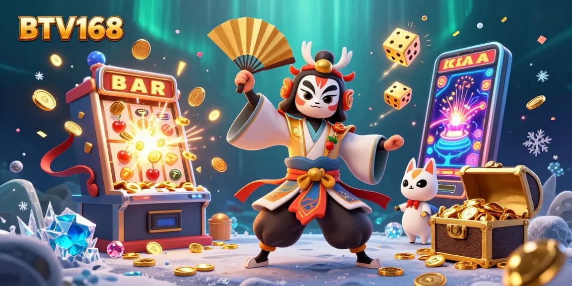 BTV168 unveils a vibrant 3D scene of an enthralling jackpot explosion in a lively casino atmosphere.