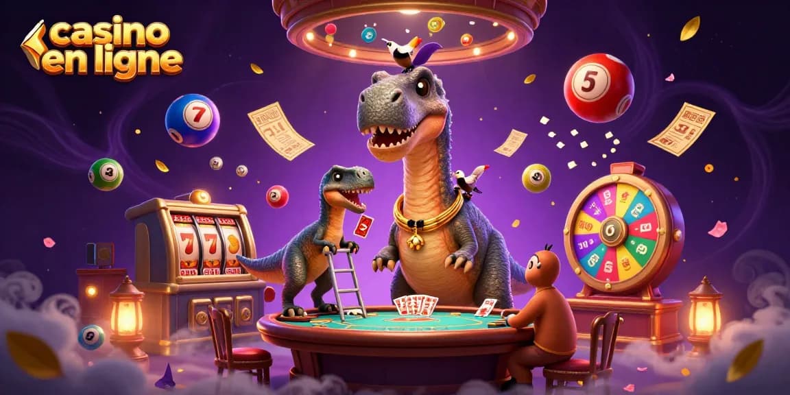 Jouez sur casino en ligne avec un brontosaurus géant et un rapace distribuant des cartes !