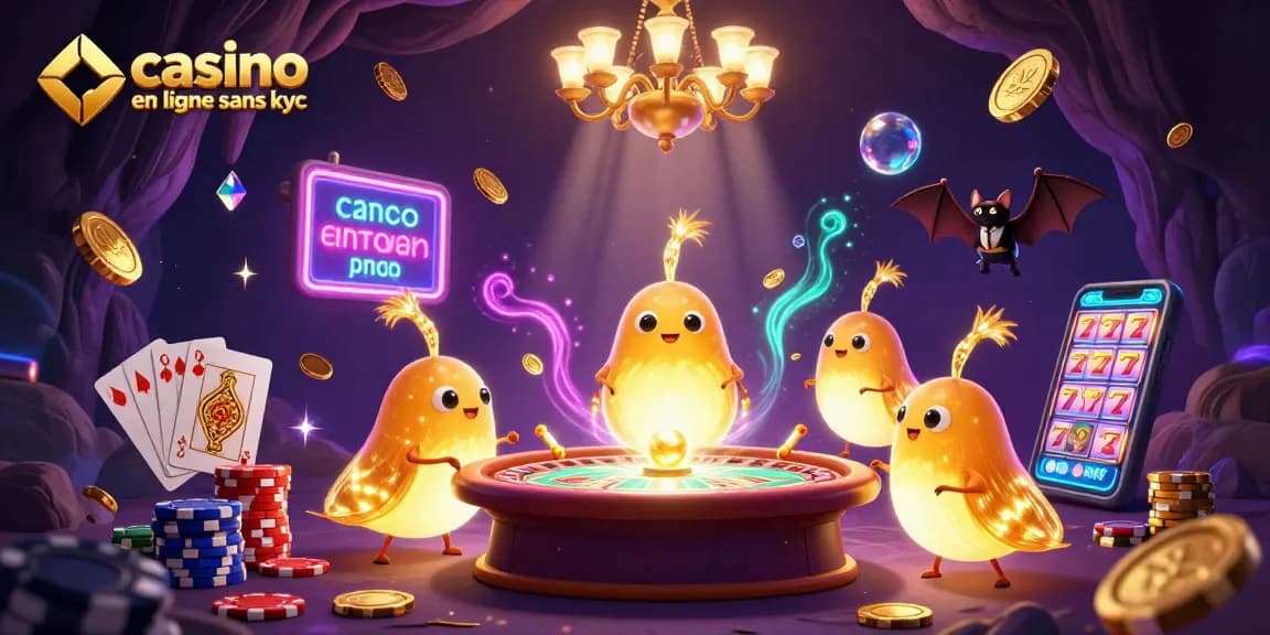 Jouez à des jeux passionnants dans un casino en ligne sans KYC, avec des illuminations féeriques et des pièces dorées.