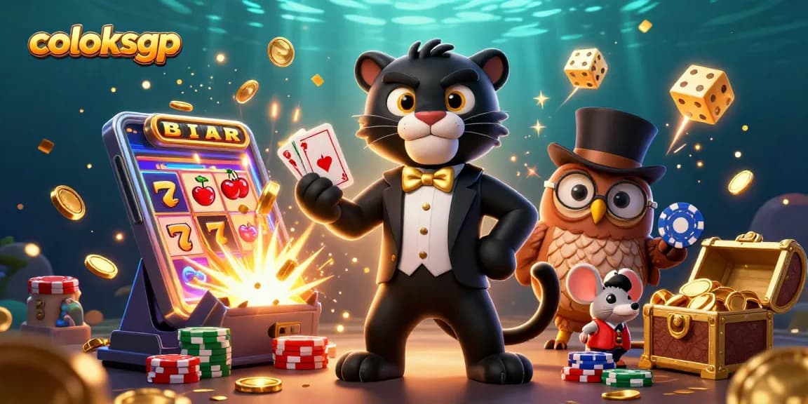 Win big at coloksgp with our vibrant casino illustration showcasing characters and exciting game elements.
