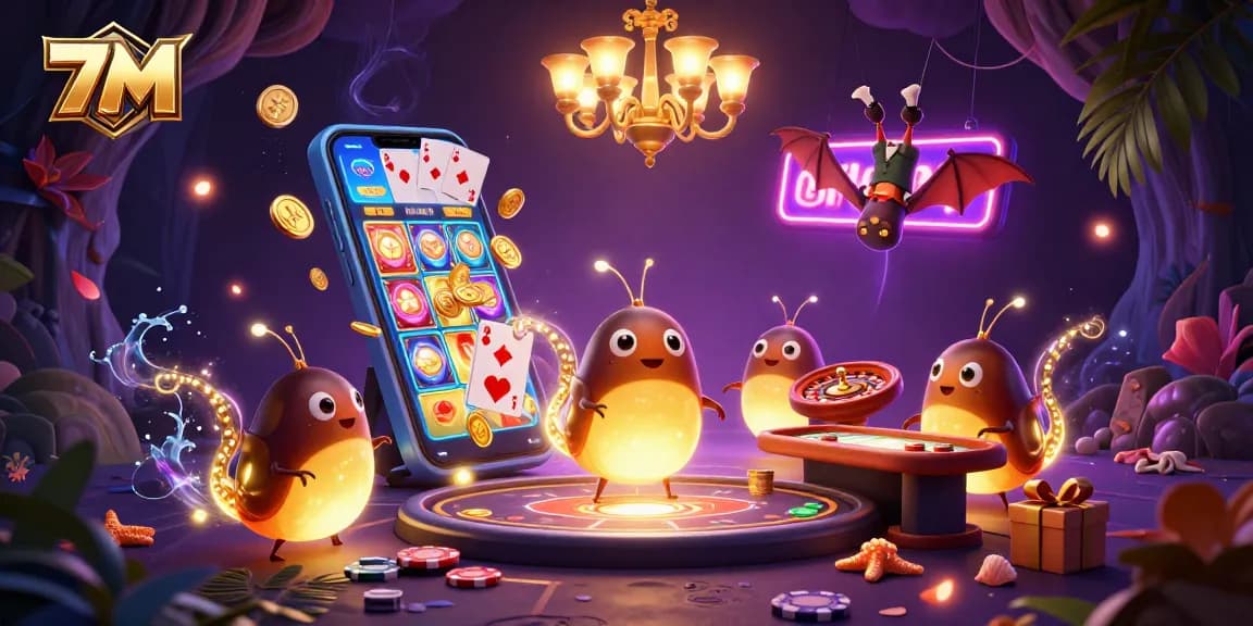 Experience thrilling gaming action at 7M casino with glowing glowworms illuminating the vibrant atmosphere.