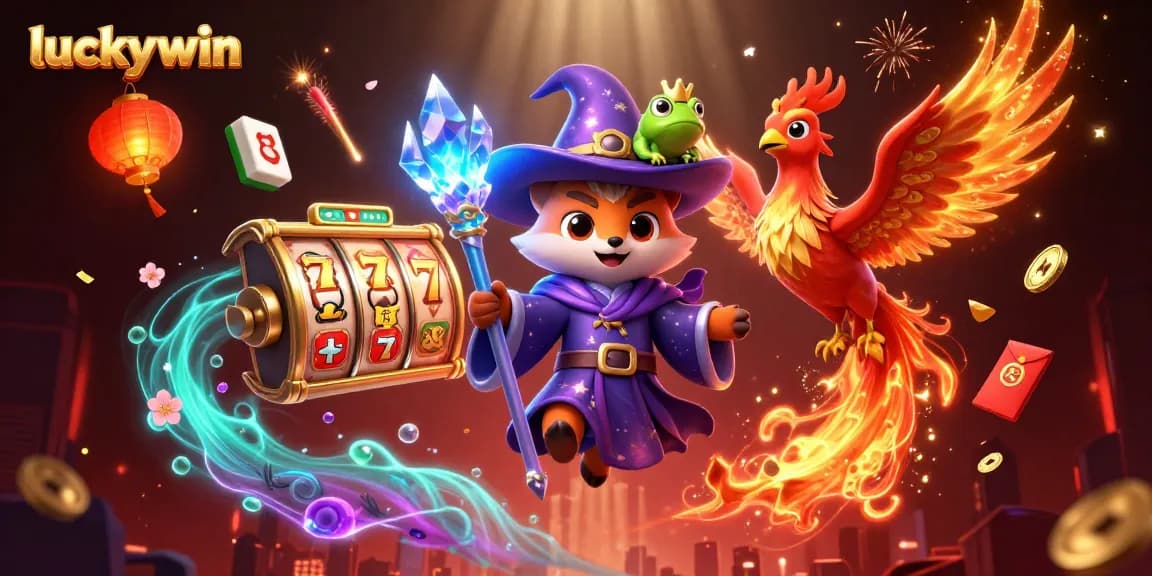 Spin and win with luckywin in this vibrant casino-themed fantasy illustration.