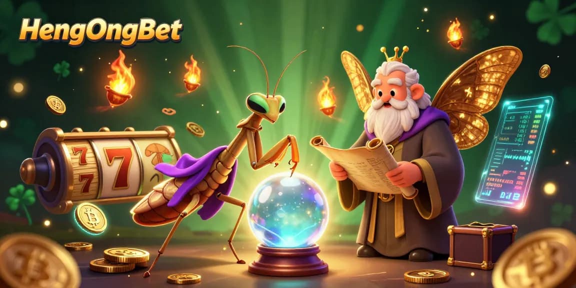 Engage with HengOngBet's vibrant 3D casino world featuring a mystical fortune teller and exciting slot game elements.
