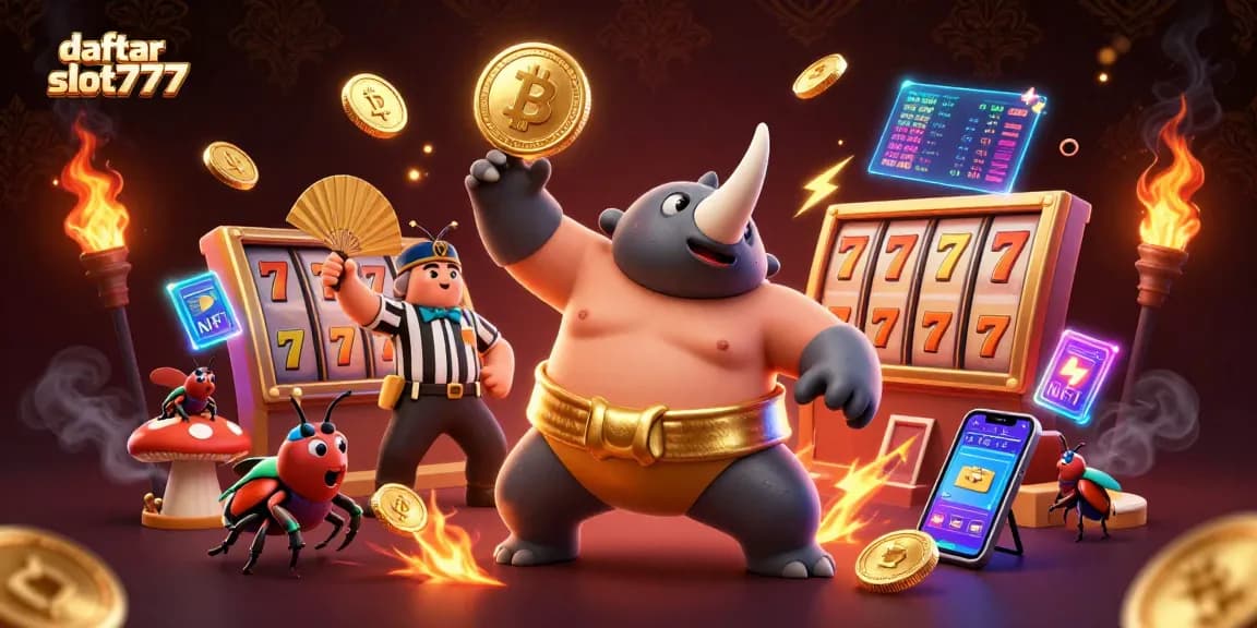 Spin and win at daftar slot777 with exciting slots and glowing cryptocurrency elements.