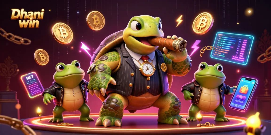 Dhani win captures thrilling moments of casino play with cartoon characters and vibrant gambling visuals.