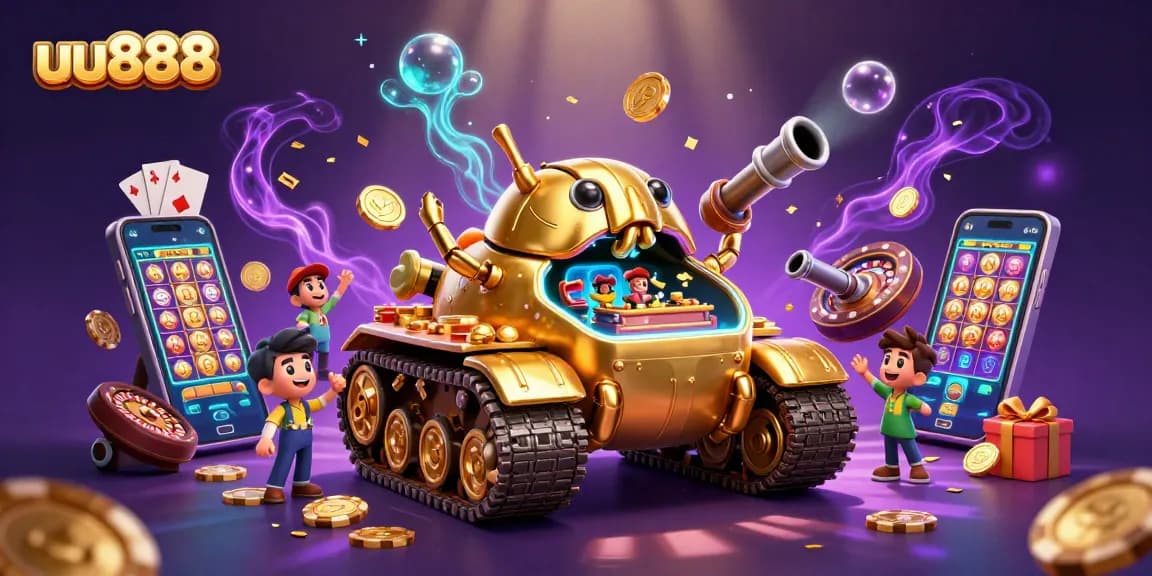 Experience the fun of uu888 with a vibrant, colorful casino scene featuring dynamic slot games and celebratory confetti.
