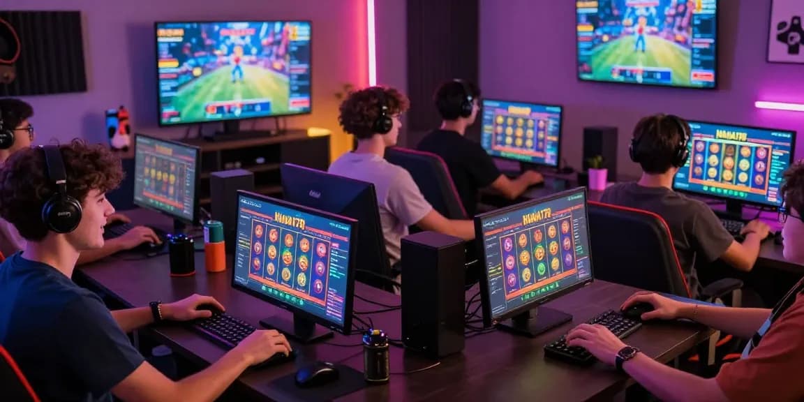 Users engaged in HAHA178 login on various devices in a lively gaming lounge.