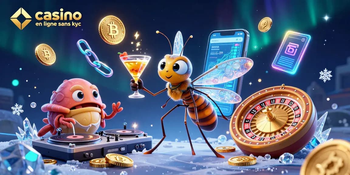 Jouez avec le casino en ligne sans kyc et apprenez des stratégies avancées au milieu d'une scène animée de personnages 3D.
