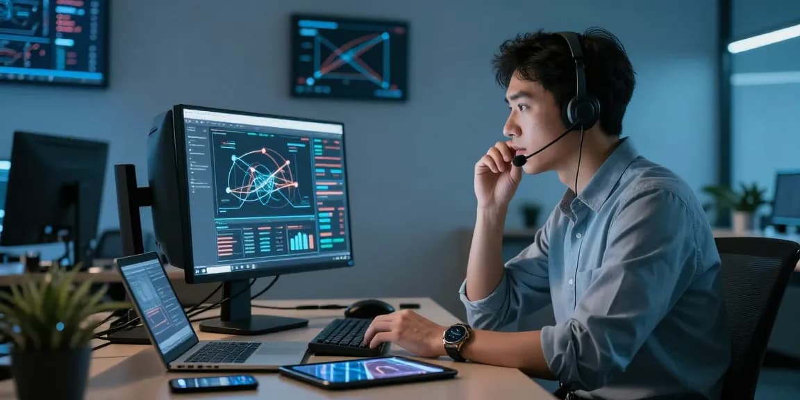 快连技术支持团队在现代办公室为客户提供服务的场景。