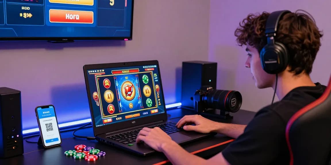 Engaging scene of a player enjoying slot depo 1000 games with vibrant graphics and QRIS payments.