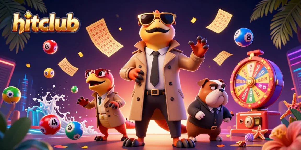 Experience the thrill of hitclub with lively lottery balls and vibrant rewards in a dynamic casino scene.