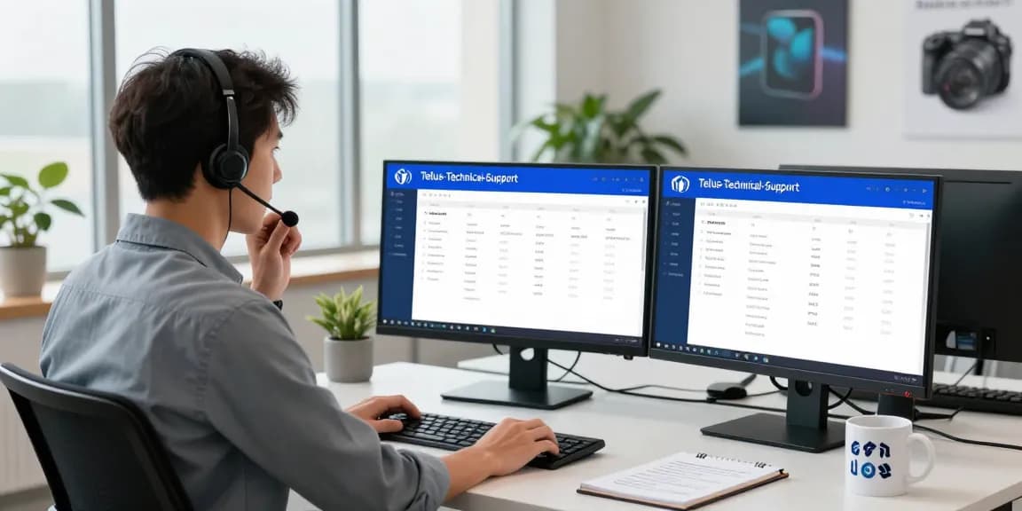 Expert providing Telus-Technical-Support in a modern office, showcasing professional tech assistance.