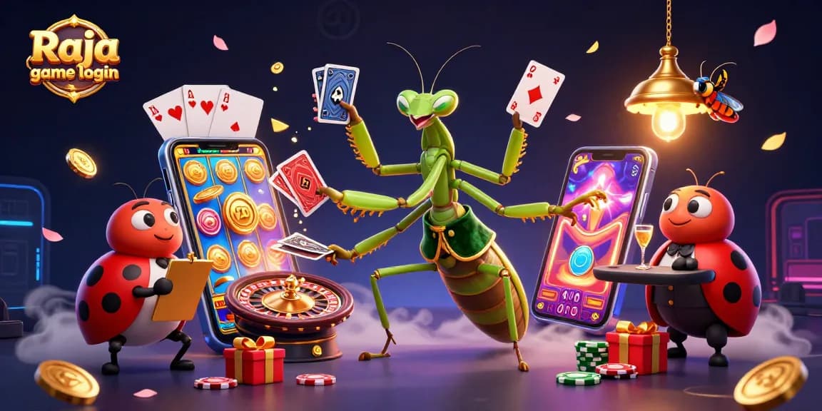 Experience the Raja game login with a colorful 3D casino scene featuring vibrant gaming elements and engaging characters.