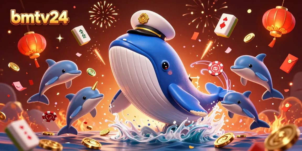 Experience excitement with bmtv24 in a vibrant sea of casino treasures featuring whales, coins, and poker chips.