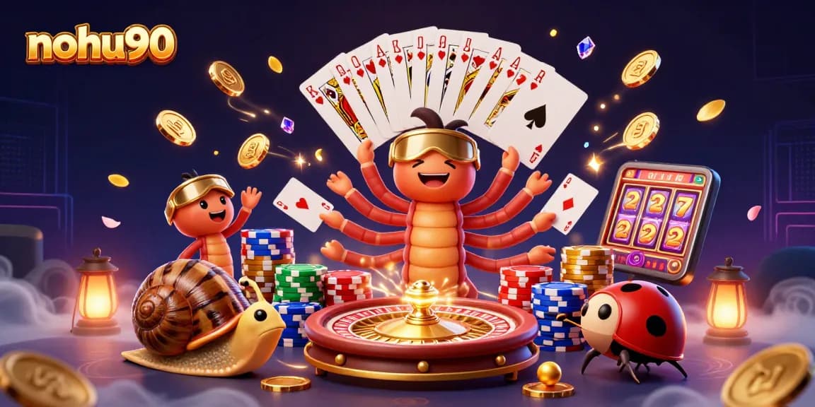 Nohu90 players spinning a 3D roulette wheel, surrounded by colorful casino elements and jackpot excitement.