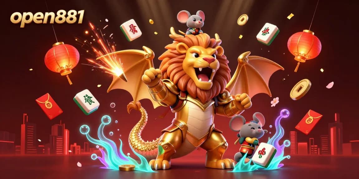 Engage in thrilling opportunities with open881's vibrant casino scene, featuring a dynamic chimera creature and exciting gaming elements.