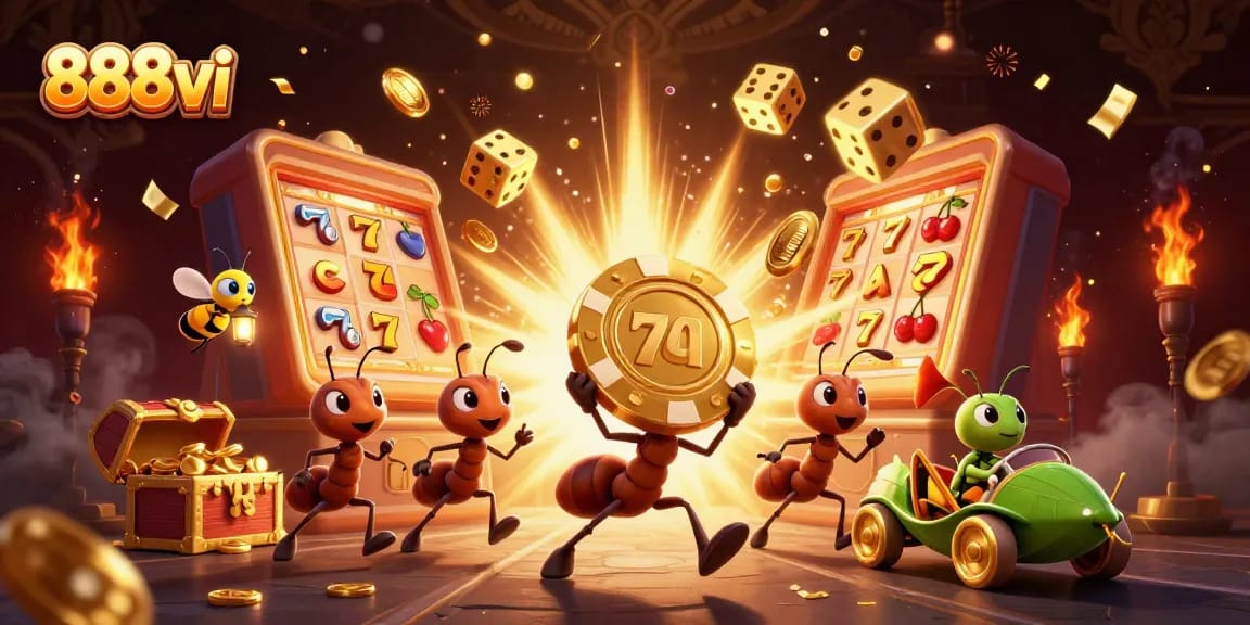Engage with 888vi's thrilling casino adventure featuring ants on a heist with massive jackpot rewards.