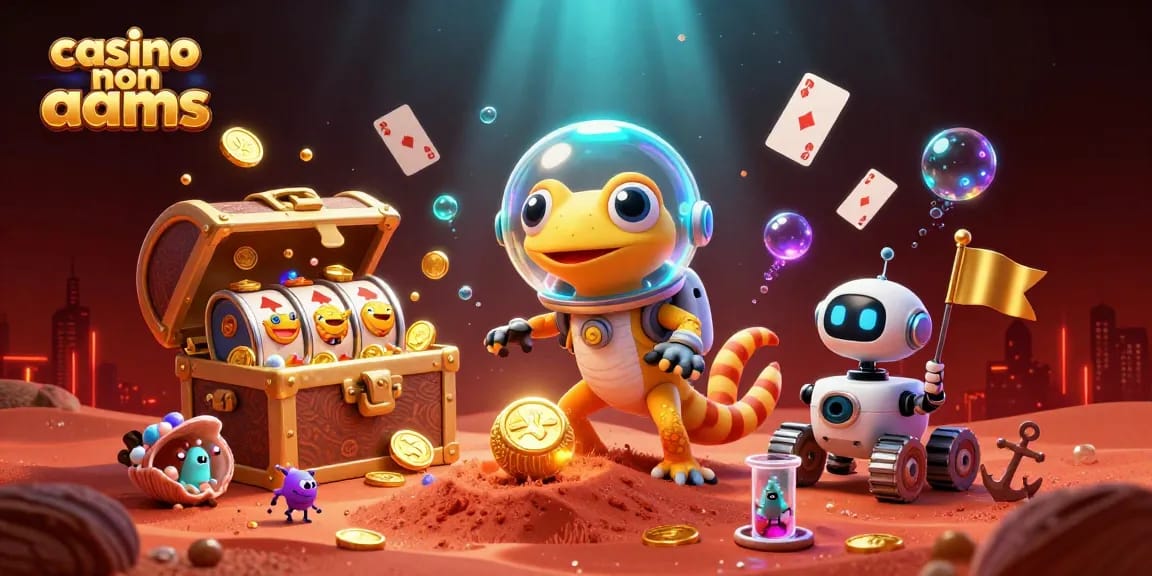 Giocando ai migliori casinò non AAMS con un gecko marziano e slot machine dorate.