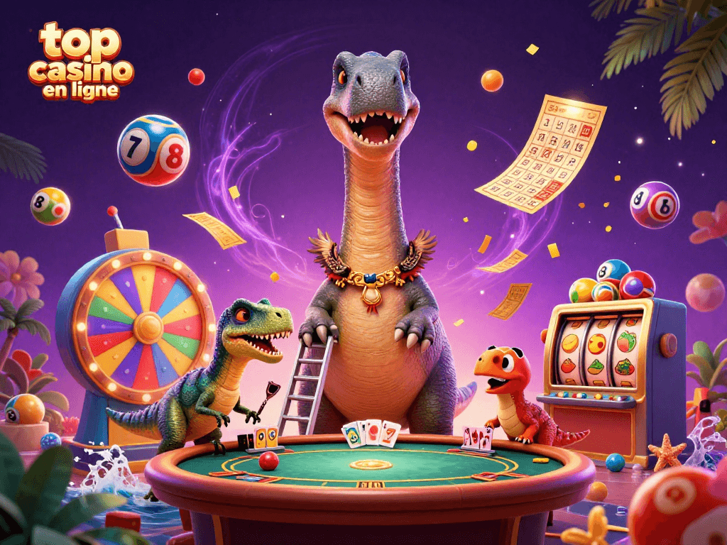 Jouez au top casino en ligne avec des personnages amusants et des éléments de jeu colorés.