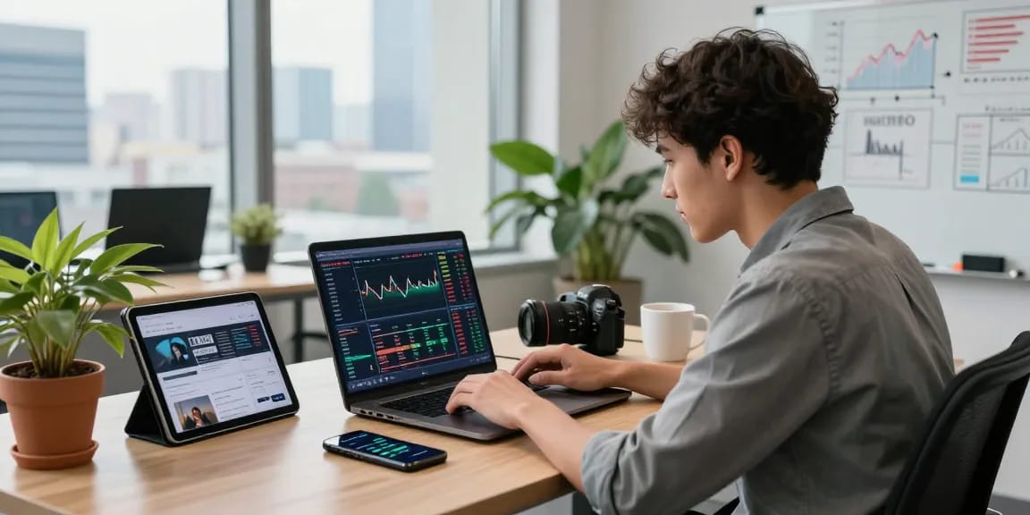 Analyzing cryptocurrency data on a laptop in a modern office for https://crypto-reviews.ru/okx-v-kazahstane/ showcasing trading strategies.
