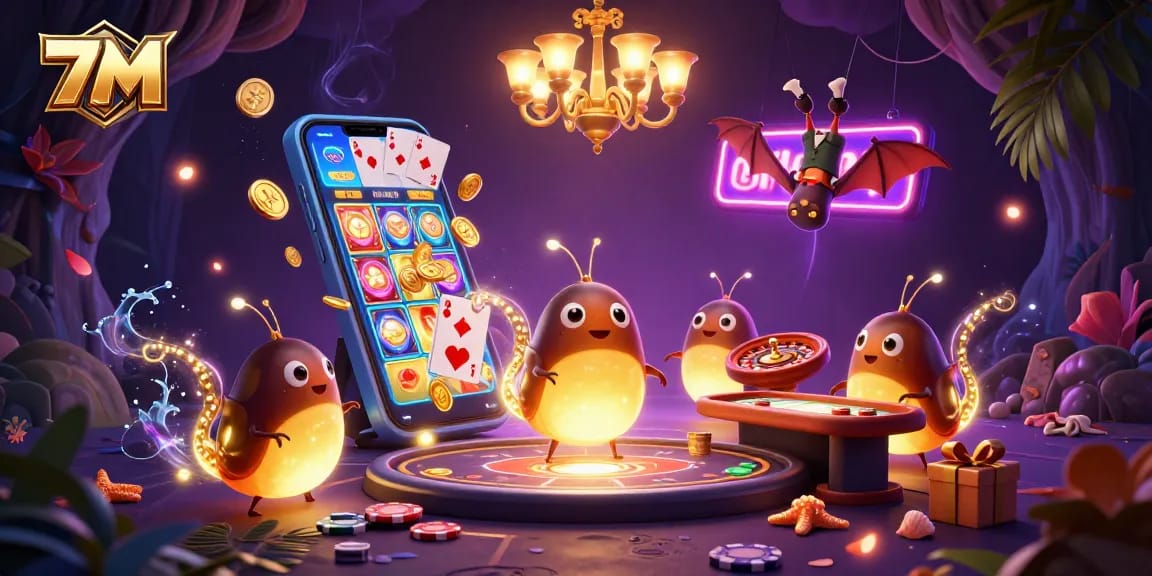 Experience thrilling gaming action at 7M casino with glowing glowworms illuminating the vibrant atmosphere.