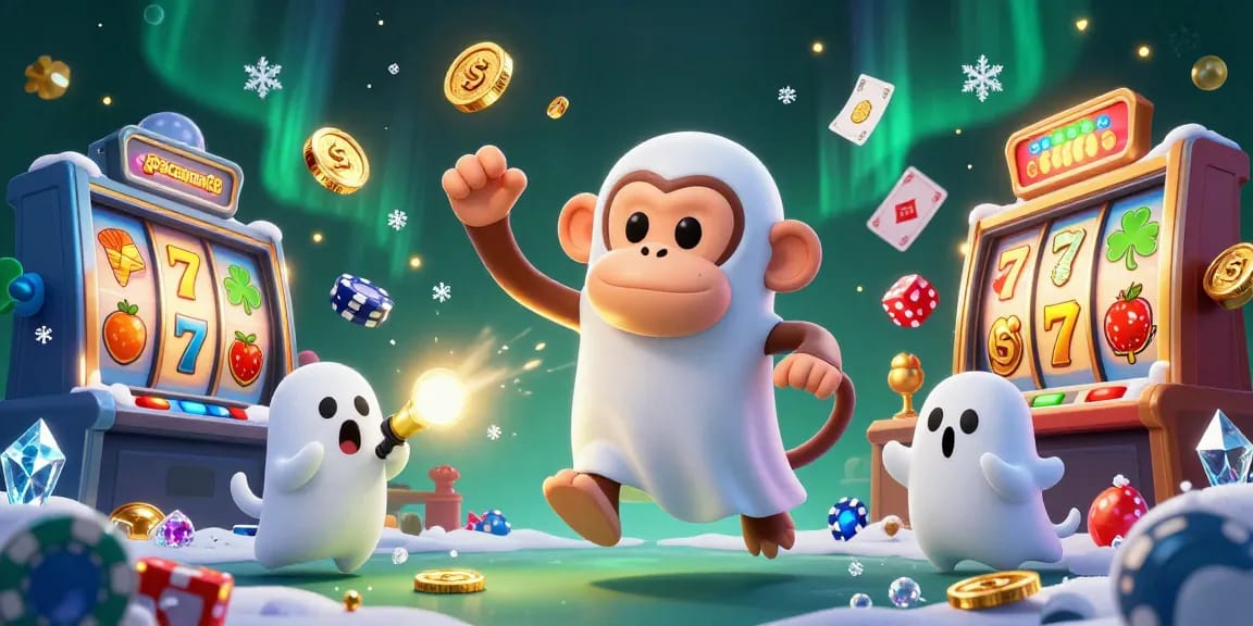 Spaceman88 showcases a playful poltergeist monkey juggling casino treasures in a dynamic slot environment.