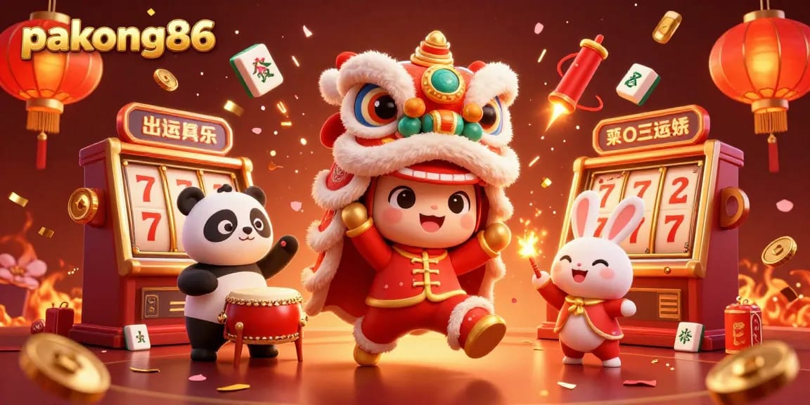 pakong86 spins vibrant casino excitement with lively characters dancing and festive decor.