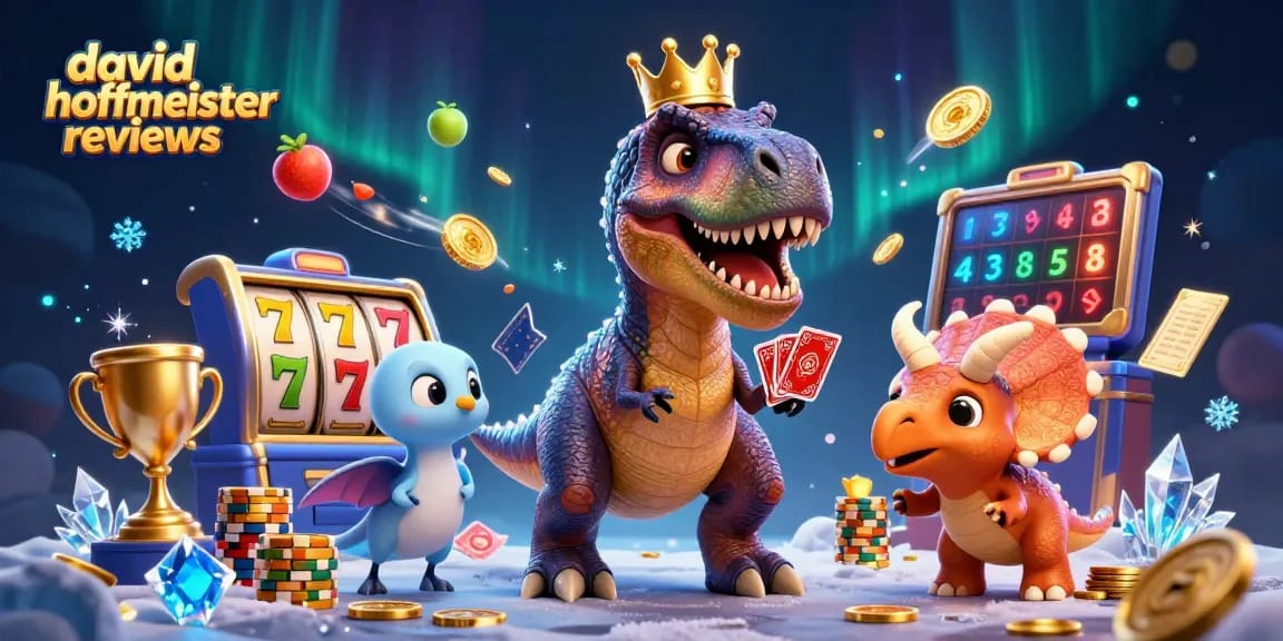 Engaging illustration showcasing david hoffmeister reviews with playful gambling elements and characters.