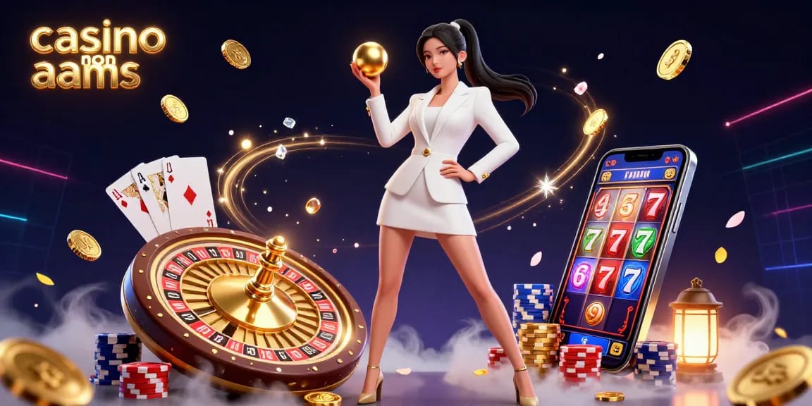 Illustrazione coinvolgente di casino non aams che mostra una donna sicura di sé con elementi di casinò di lusso, creando un'atmosfera di gioco emozionante.