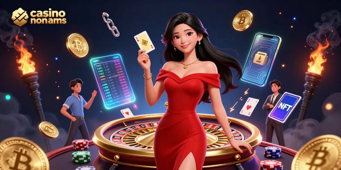 Scopri l'emozione dei casino non AAMS con un elegante croupier asiatico accanto a una ruota della roulette.