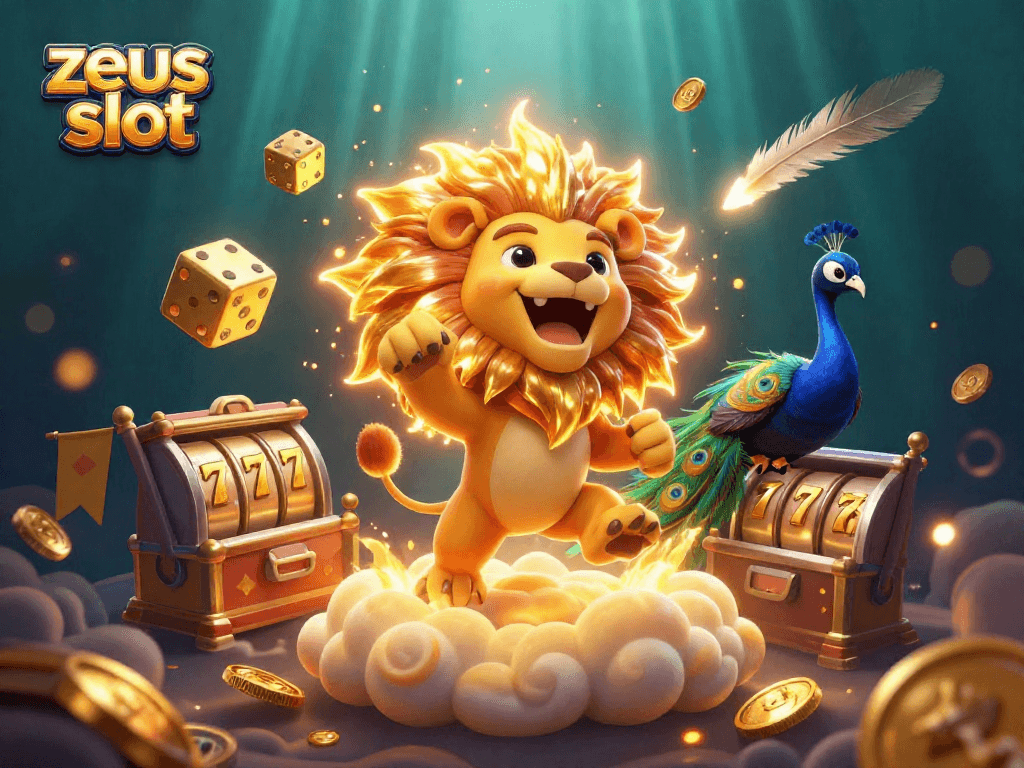 Experience the excitement of zeus slot with golden coins, vibrant characters, and dynamic casino elements.