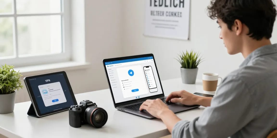 Setting up Telegram in China tutorial on a modern workspace.