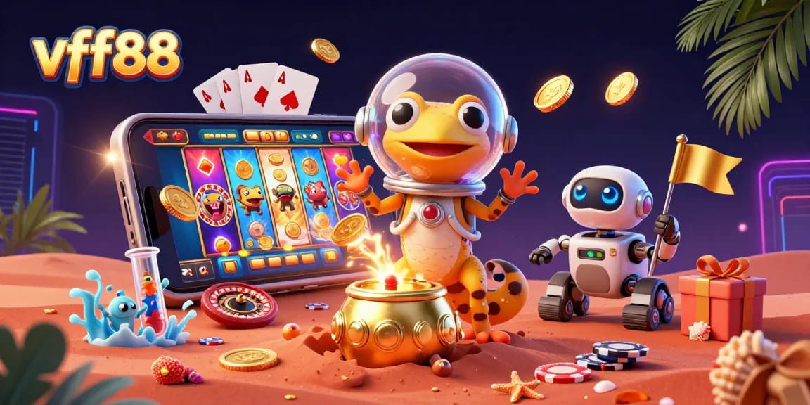 Experience thrilling gaming adventures at vff88 as the Martian gecko uncovers riches amidst vibrant casino scenes.