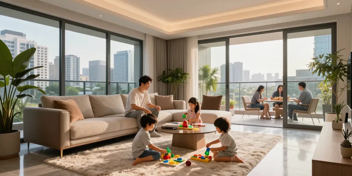 Dover Residences showcases a modern family enjoying luxurious living in an elegant condominium.