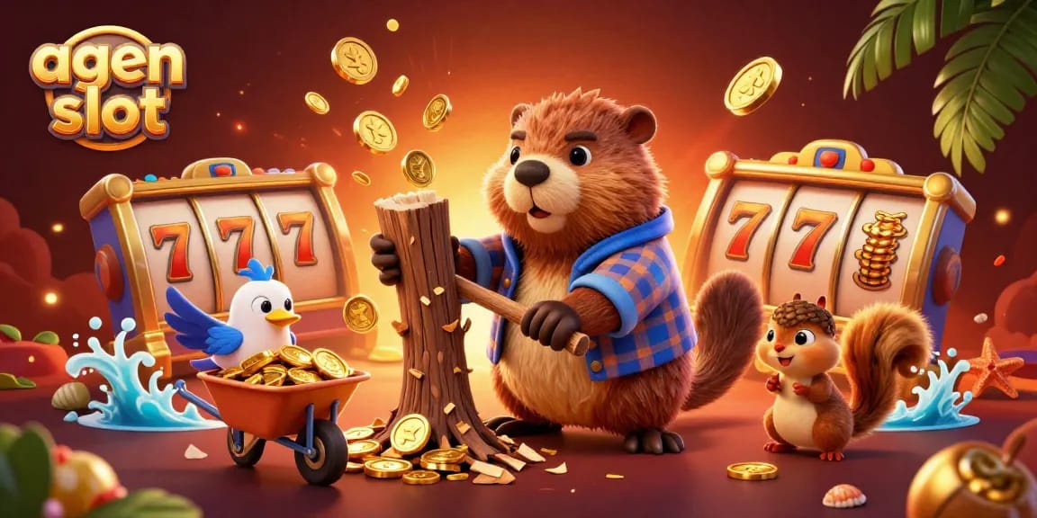 Spin the reels in this engaging agen slot scene filled with gold coins and vibrant characters.
