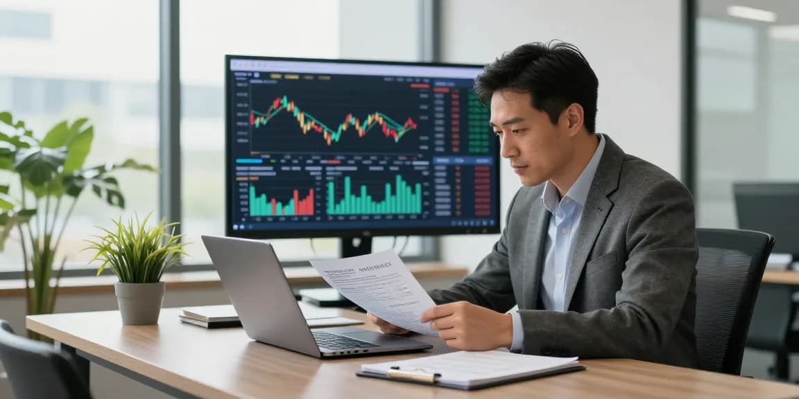 Clinton Orr reviewing financial reports in a modern office setting.