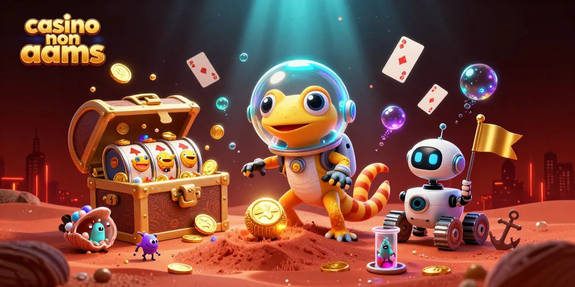 Giocando ai migliori casinò non AAMS con un gecko marziano e slot machine dorate.