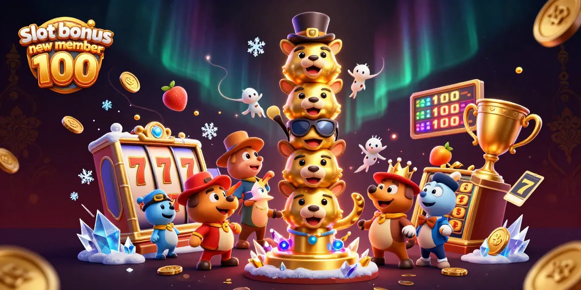 Engage with the thrilling slot bonus new member 100 offer featuring dynamic 3D illustrations in a casino setting.