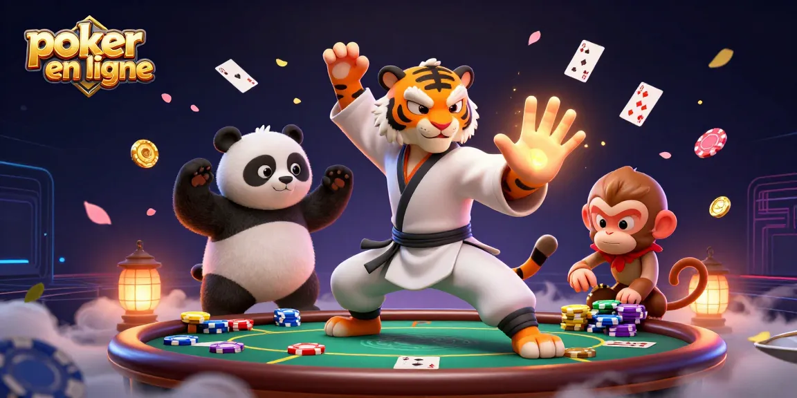 Jouer au poker en ligne avec un maître tigre et ses disciples dans une scène dynamique