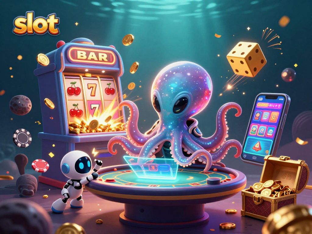 Engage with thrilling slot action as an alien octopus and robot spin jackpot dreams