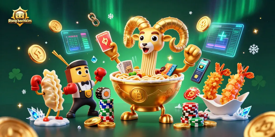 Engage with Rong bachkim strategies as a golden ramen bowl and friends deal exciting cards in an animated casino.