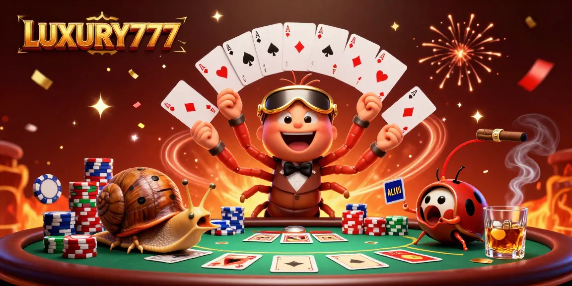 Mengguncang LUXURY777 sambil bermain dengan kekayaan chip poker dan kartu, menghidupkan suasana kasino!