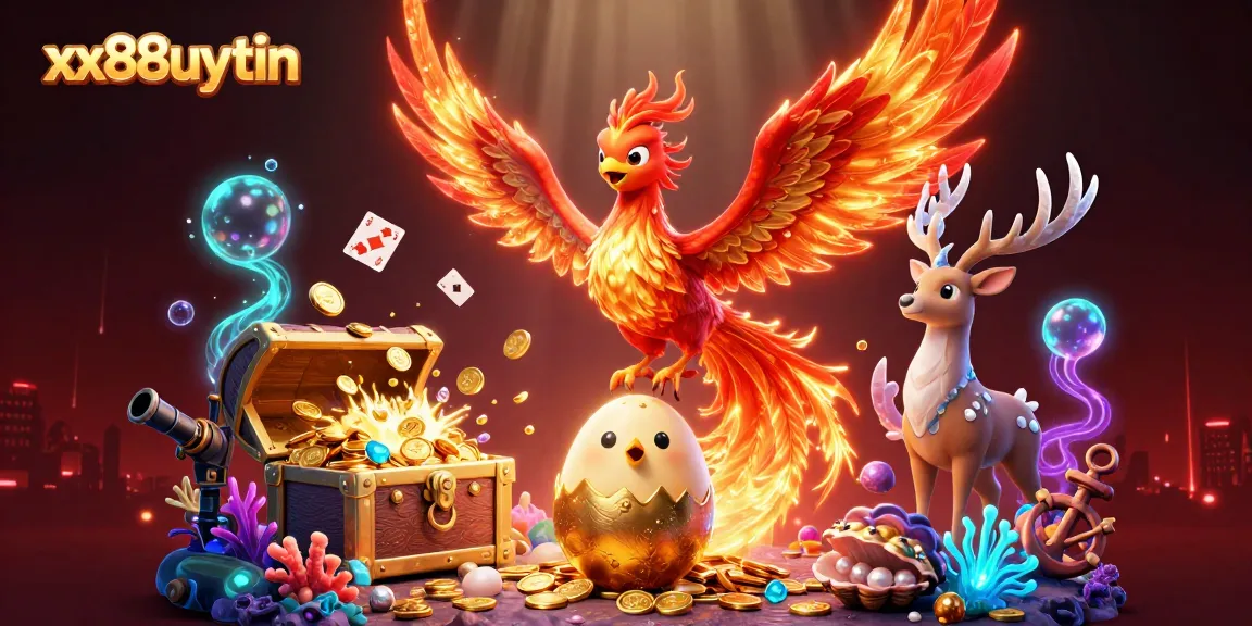 Experience the thrill of xx88uytin casino games with vibrant phoenix and mystical stag, showcasing dynamic betting action.