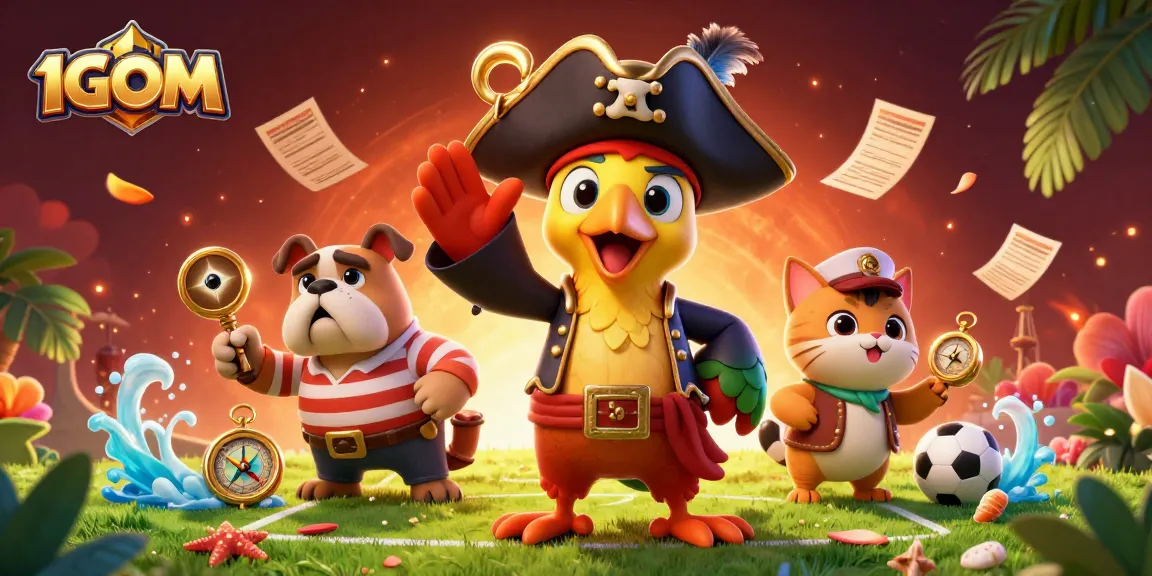 1GOM's pirate captain engages in exciting sports betting with vibrant action props.