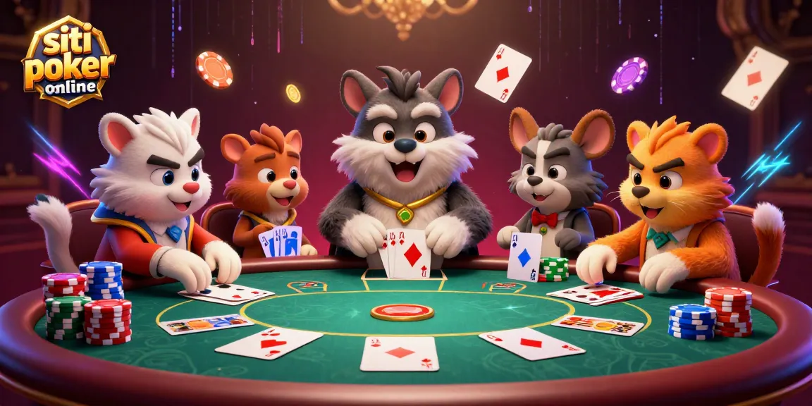 Siti poker online: animali emozionati scommettono al tavolo di poker con vibranti colori e animazioni.