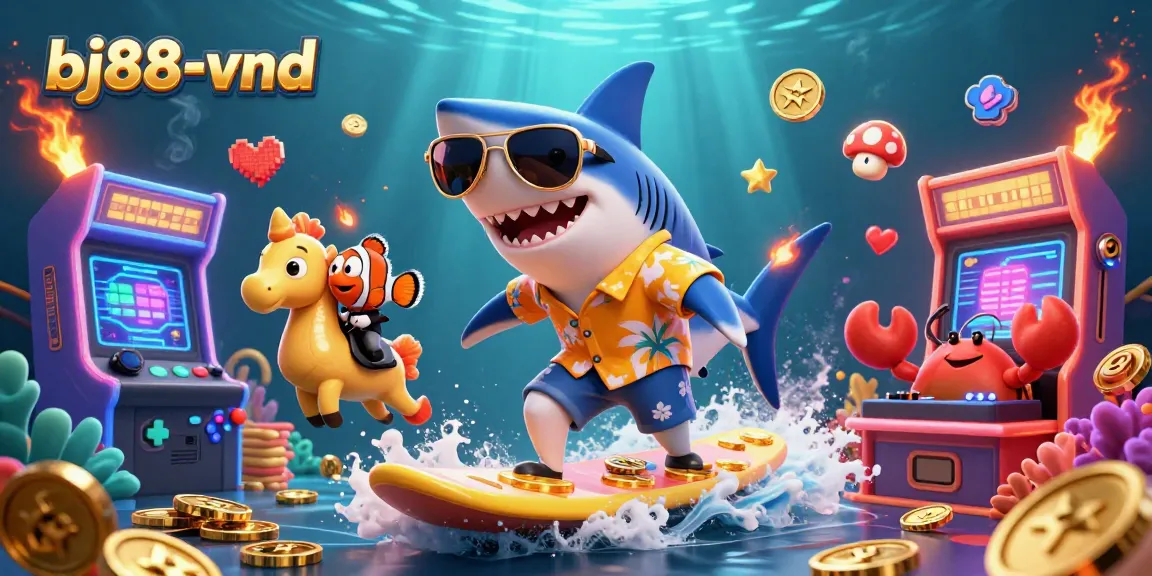 Engage in thrilling gameplay at bj88-vnd with a dynamic underwater casino scene featuring cartoon characters.